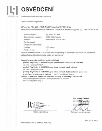 Osvědčení o odborné způsobilosti v elektrotechnice